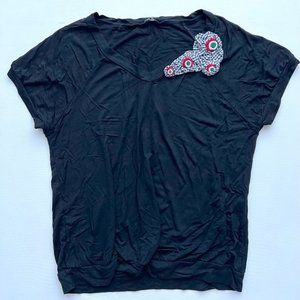 Faven Black Gingham  Floral Patch Top Black ( S )